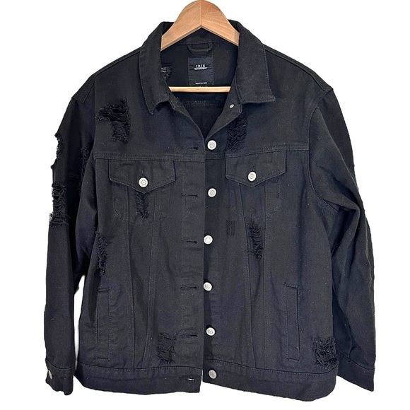 Iris Jeans Black Distressed Denim Jacket Grunge Large - Picture 12 of 15